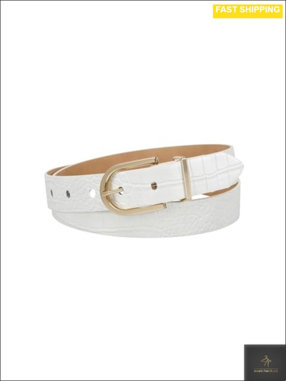 Calvin Klein Croc Embossed Leather Belt with Gold Buckle